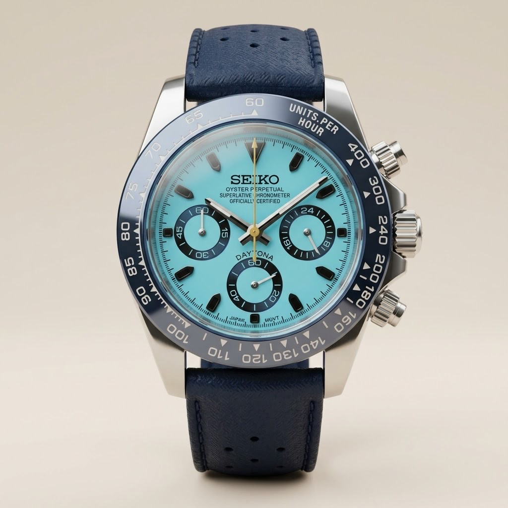 Gym Watch "Riviera Blue" Chrono – Steel Case, Turquoise Dial & Navy Strap