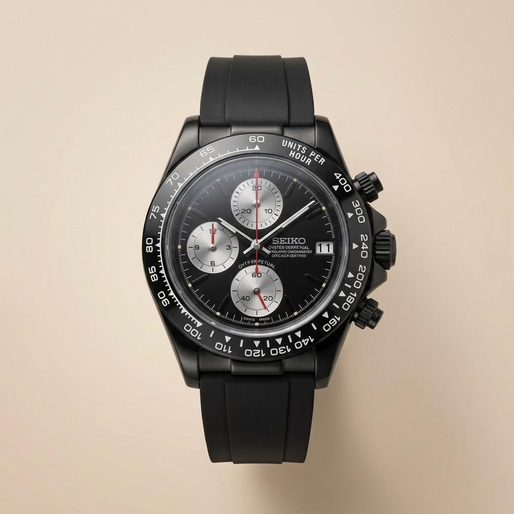 Gym Watch "Stealth Racer" Chrono – Black PVD Case, Silver Sub-dials & Black Strap