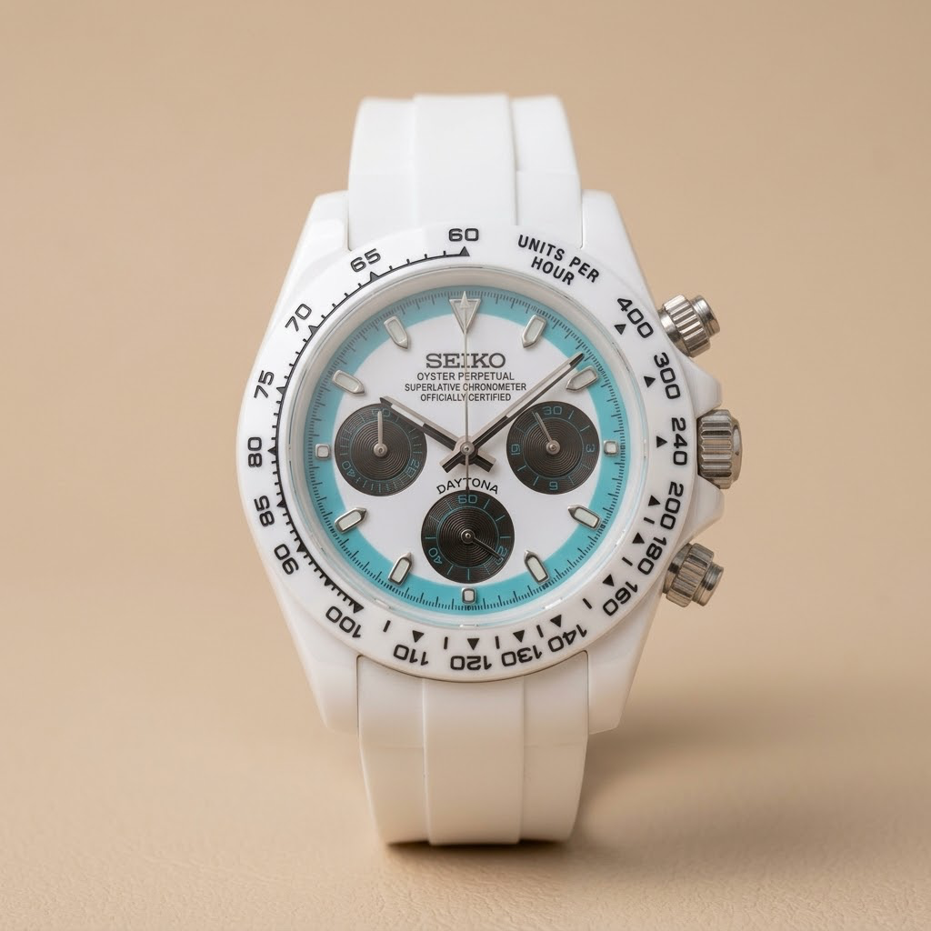 Gym Watch "Arctic Ice" Chrono – White Case, Turquoise Accents & White Strap
