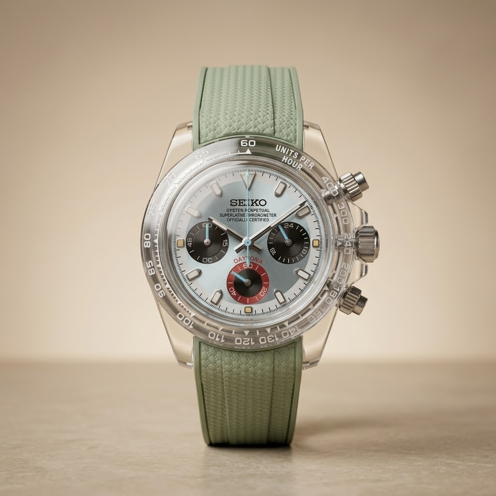 Gym Watch "Crystal Sage" Chrono – Clear Case, Silver Dial & Sage Green S