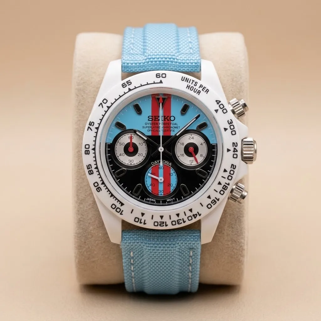 Gym Watch "White Gulf" Chrono – White Case, Blue/Black Split Dial & Blue Strap