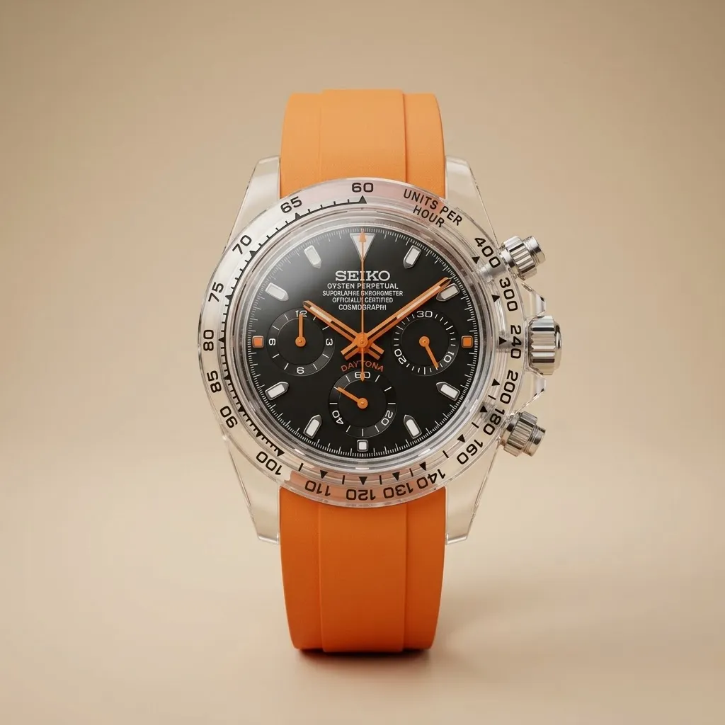 Gym Watch "Crystal Orange" Chrono – Clear Case, Black Dial & Orange Rubber Strap
