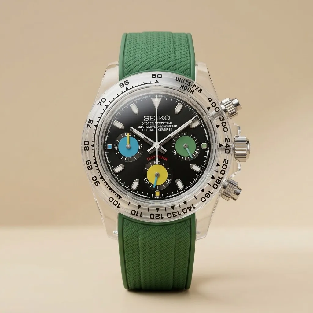Gym Watch "Sage Spectrum" Chrono – Clear Case, Black Dial & Sage Green Strap