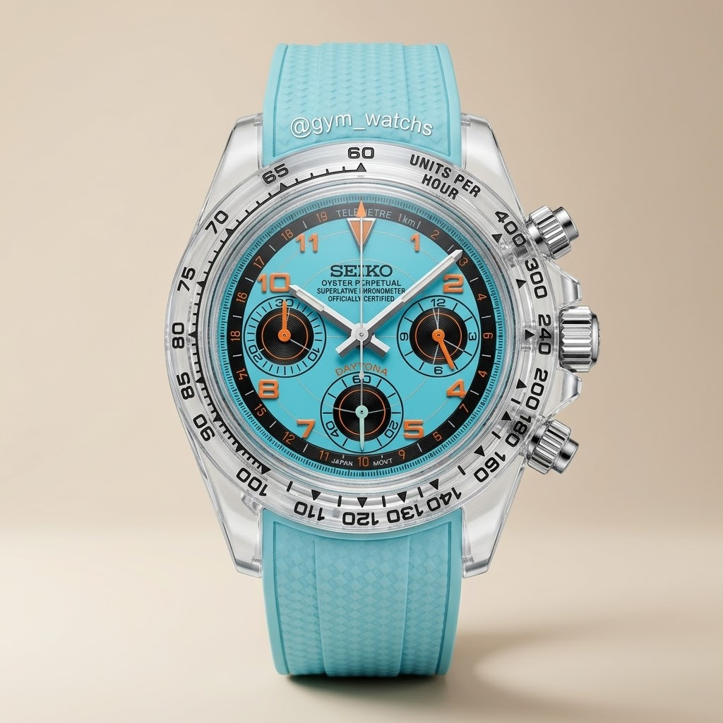 Gym Watch Hype Edition – Translucent Body, Tiffany Blue Base, Orange Details & VK63 Movement