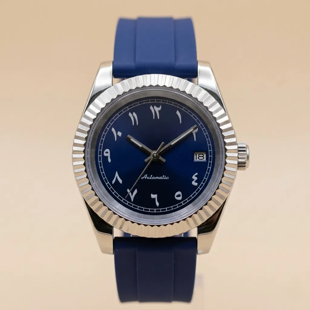 S Mod Datejust "Midnight Arabic" – Lacivert Doğu Arap Rakamlı Kadran & Silikon Kordon (NO LOGO)