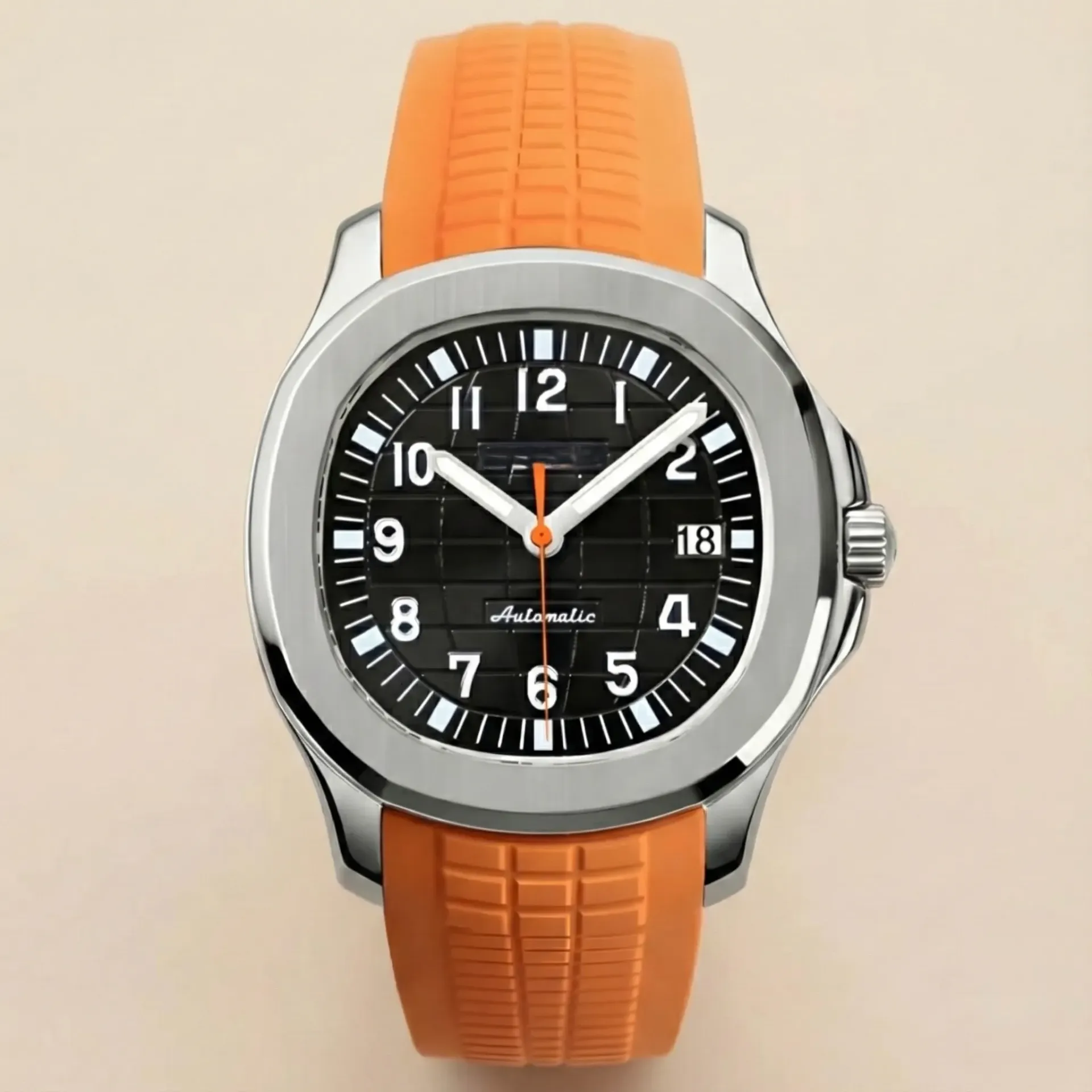 S Mod Aquanaut Edition – Black Dial & Orange Rubber Strap