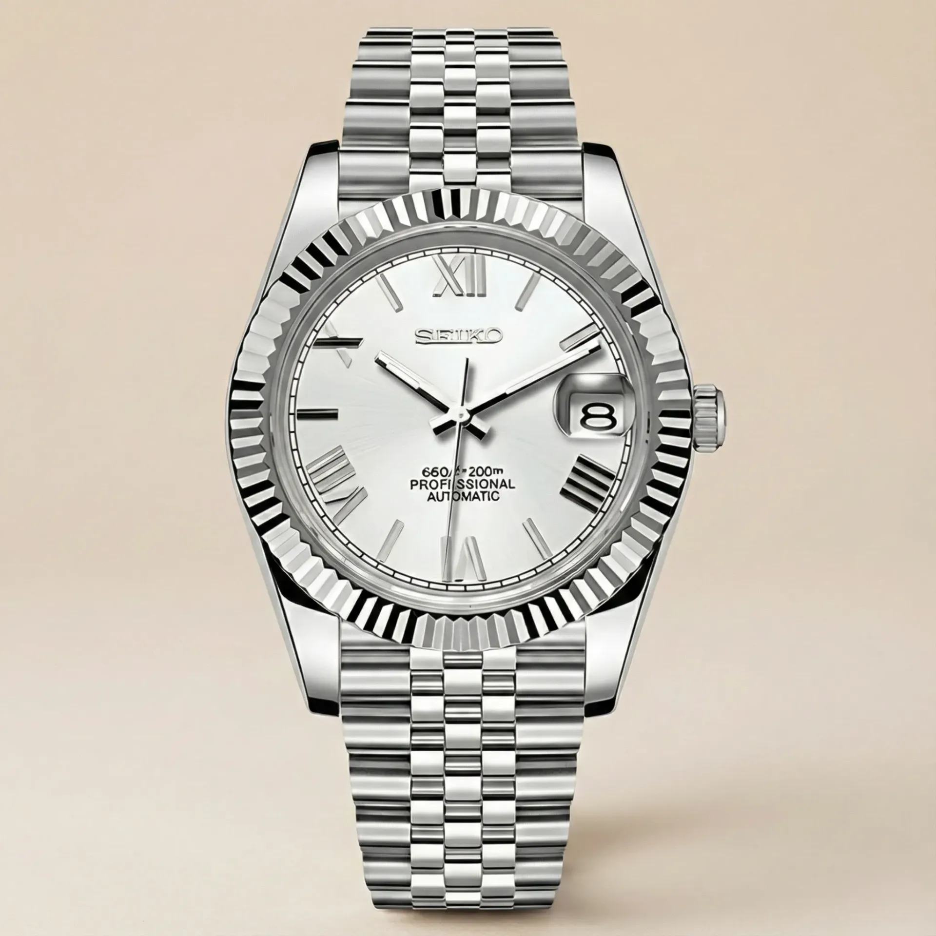 S Mod Datejust "White Roman" – Beyaz Roma Rakamlı Kadran (NH35)