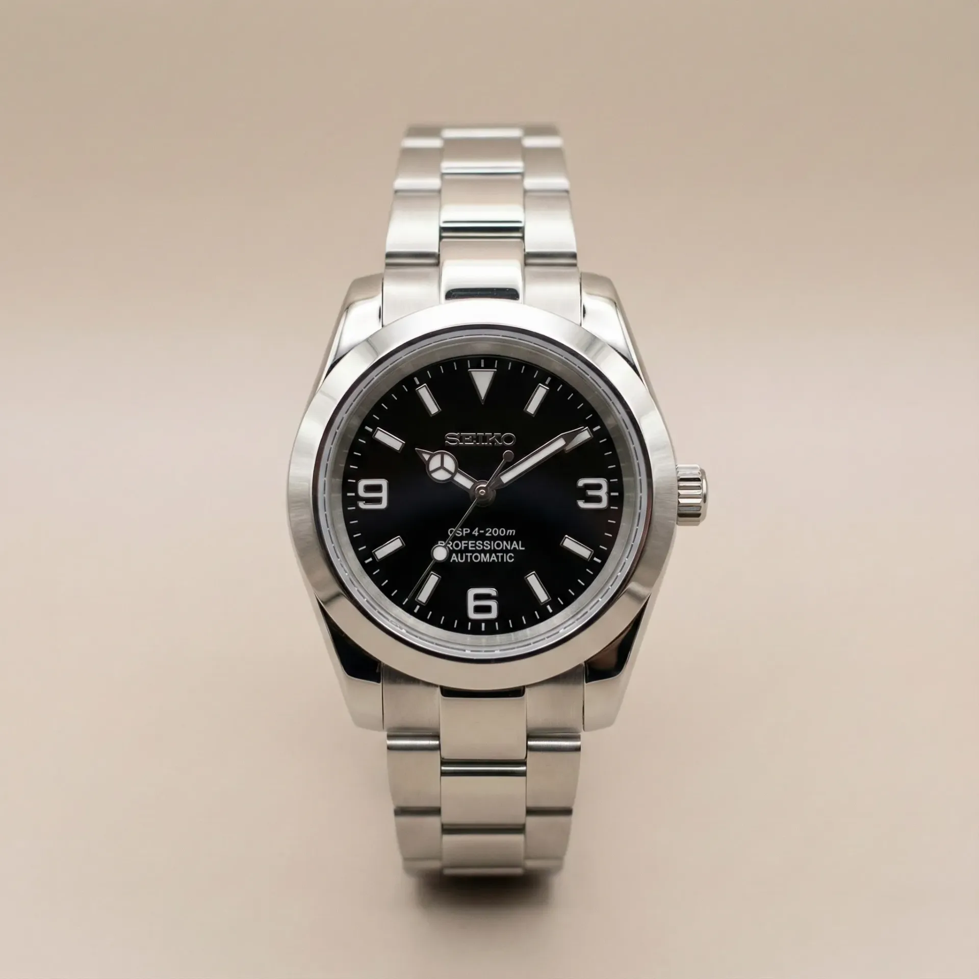 S Mod Explorer "Classic Black" – Black Dial & Steel Case