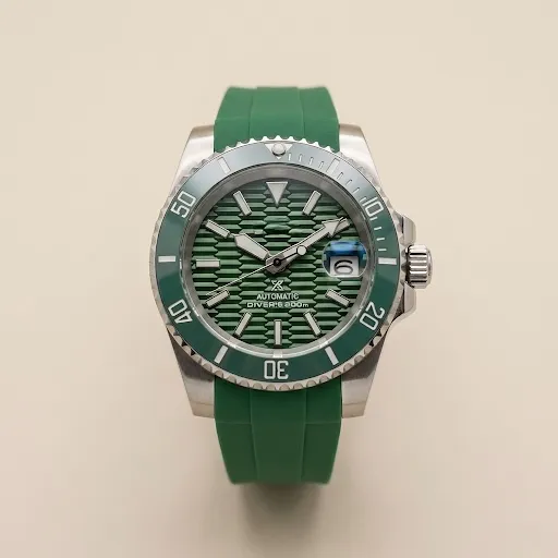 S Mod Submariner "Green Hexagon" – Honeycomb Textured Dial & Rubber Strap