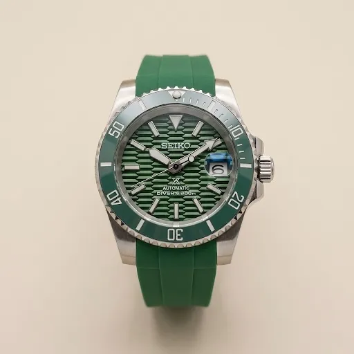 S Mod Submariner "Green Hexagon" – Petek Dokulu Kadran & Kauçuk Kordon
