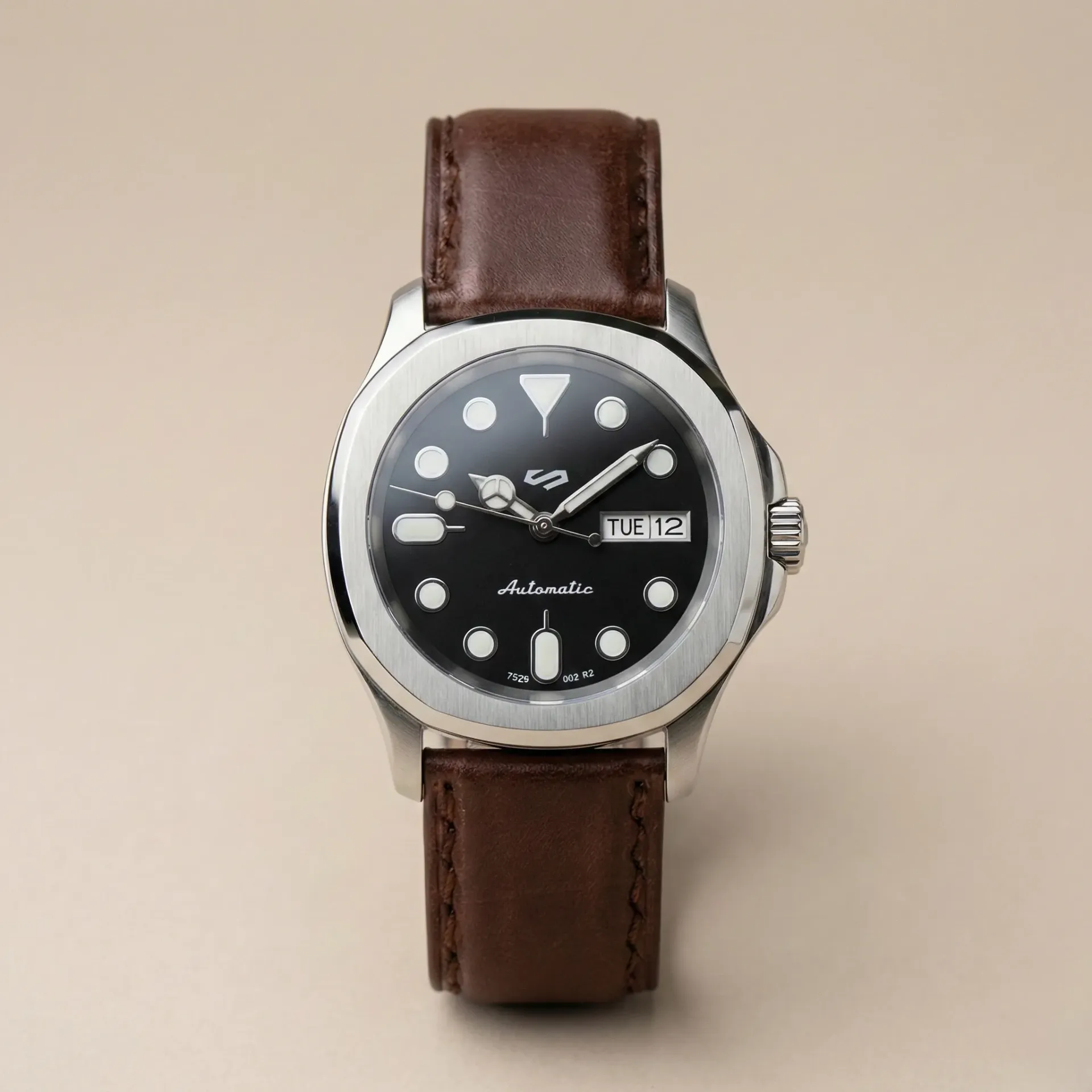 S Mod Nautilus "Gentleman Seikonaut" – Black Dial & Brown Leather Strap