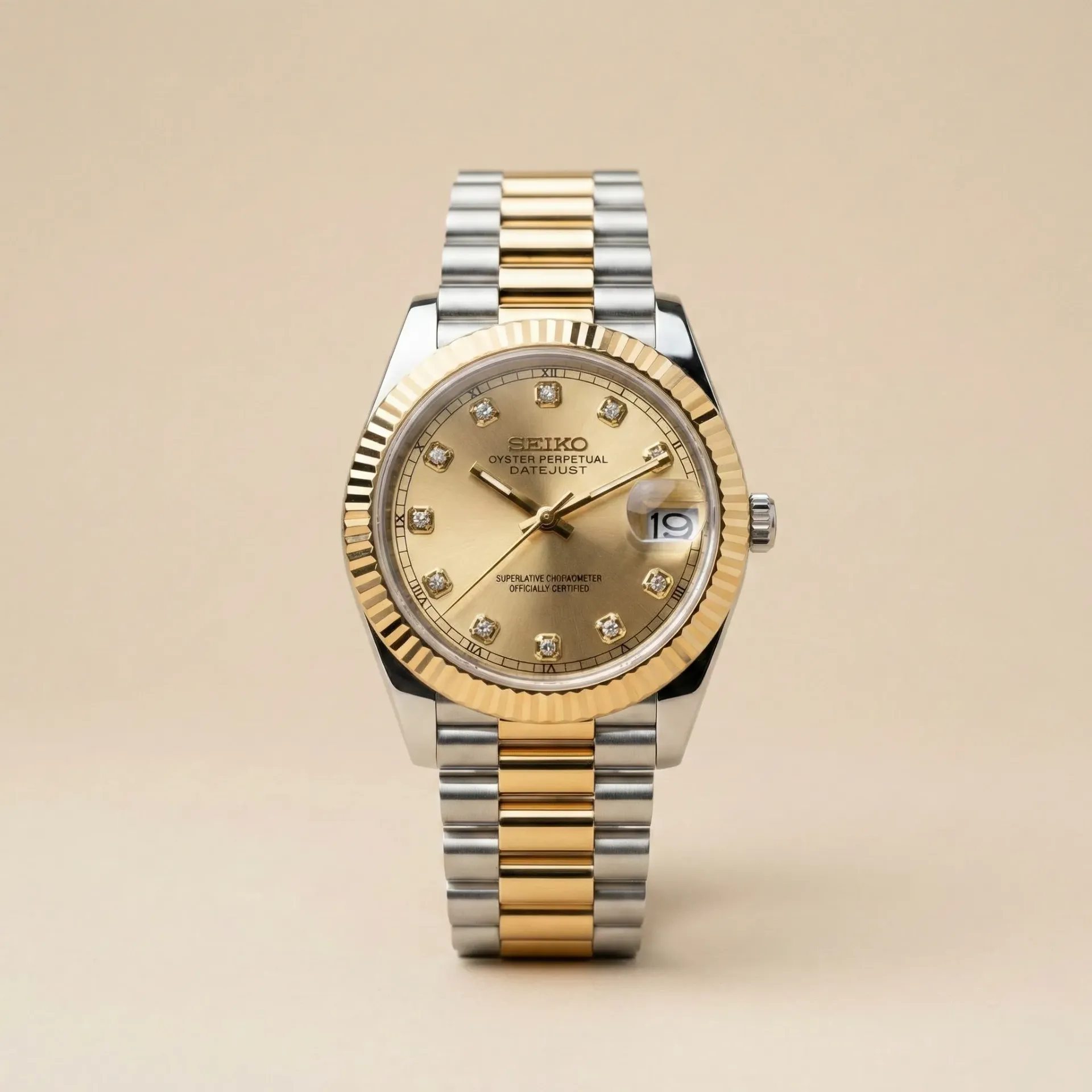 S Mod Datejust Style – Şampanya Kadran, Fluted Bezel ve Safir Cam