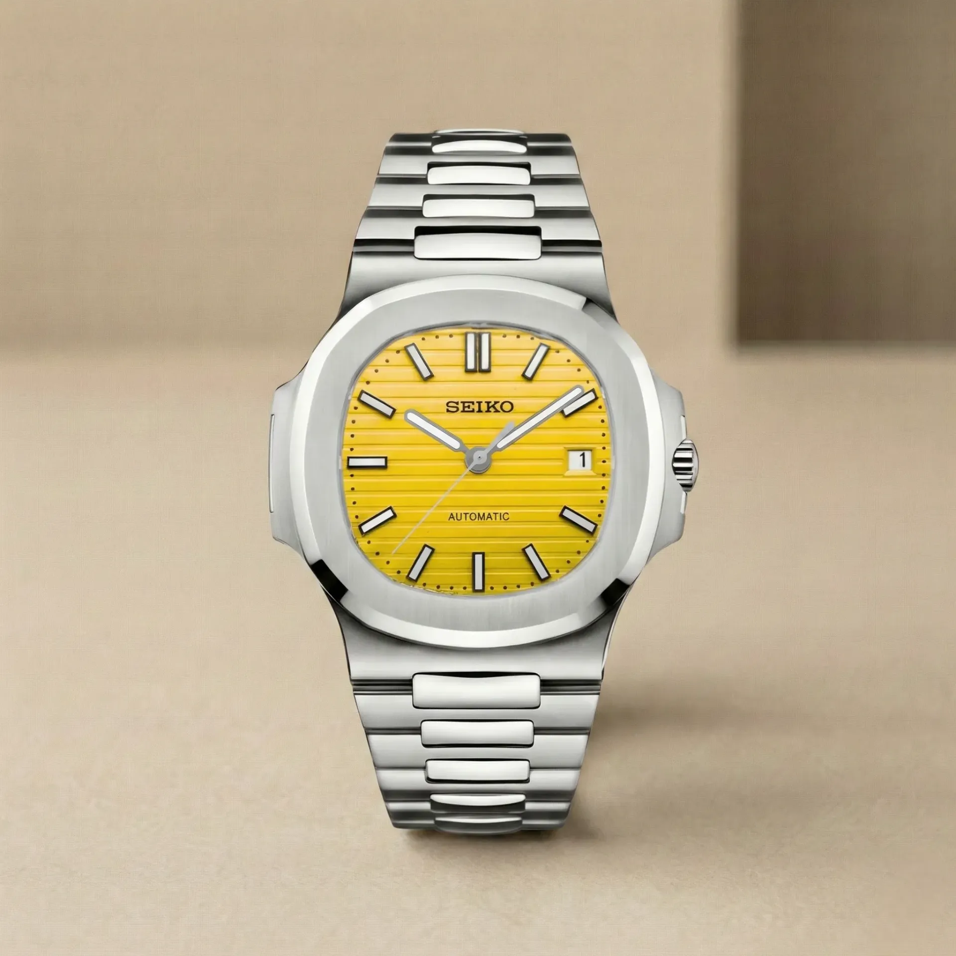 S Mod Nautilus "Yellow Seikonaut" – Canlı Sarı Çizgili Kadran & Çelik Bilezik
