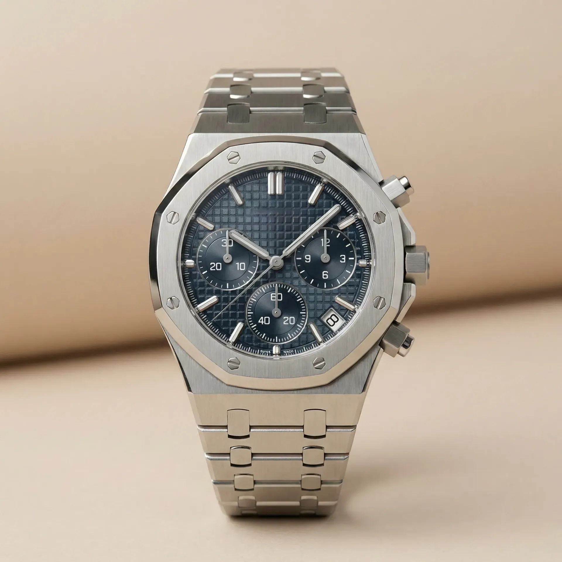 S Mod Blue Oak – Kareli Kadran, Vidalı Bezel ve Safir Cam