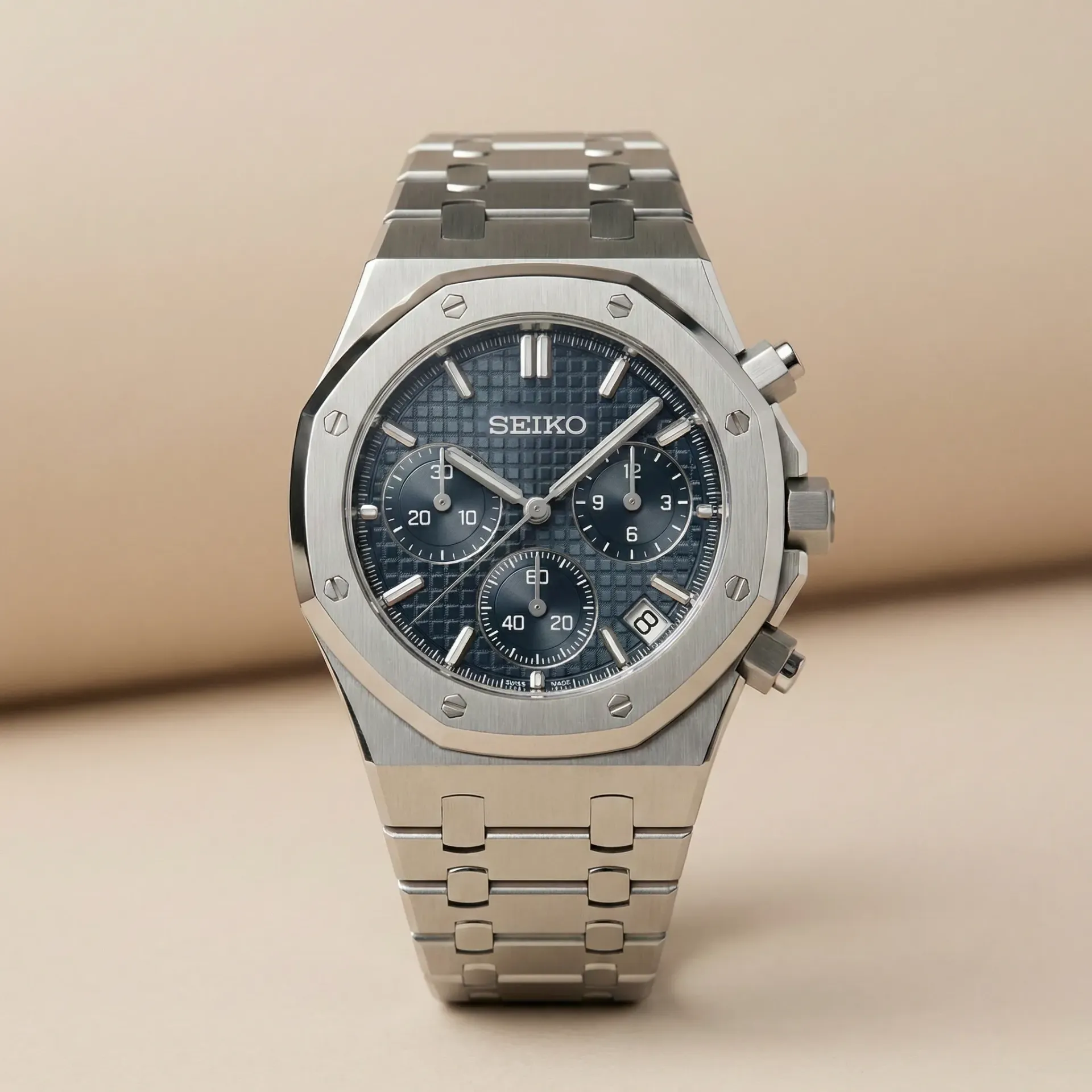 S Mod Blue Oak – Kareli Kadran, Vidalı Bezel ve Safir Cam