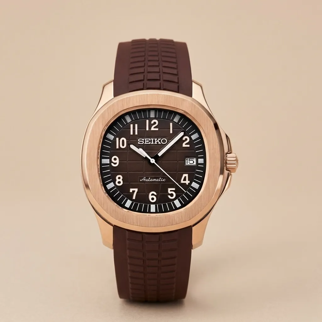 S Mod Aquanaut "Rose Gold Aquanaut" – Çikolata Kahve Kadran & Kauçuk Kordon