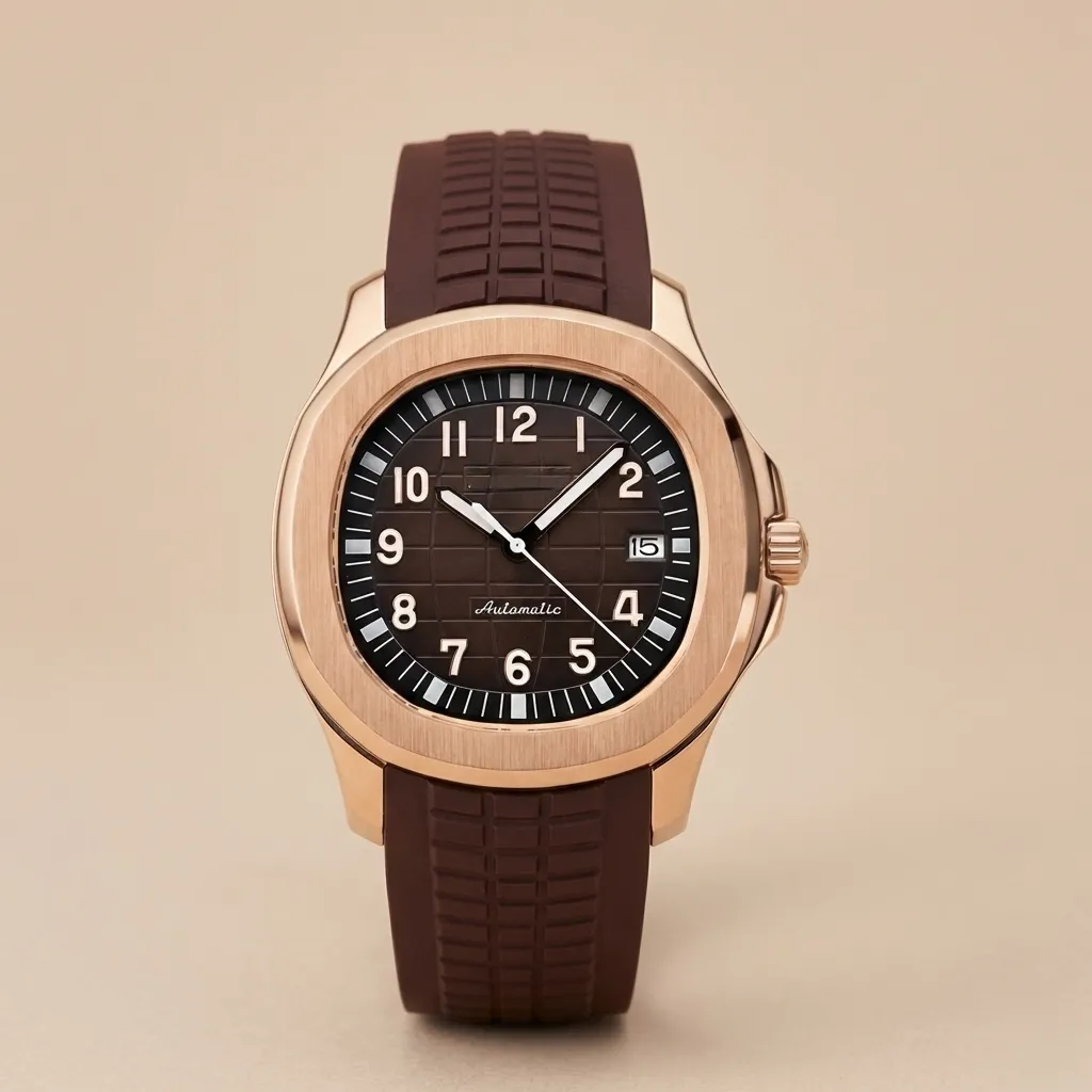 S Mod Aquanaut "Rose Gold Aquanaut" – Chocolate Brown Dial & Rubber Strap